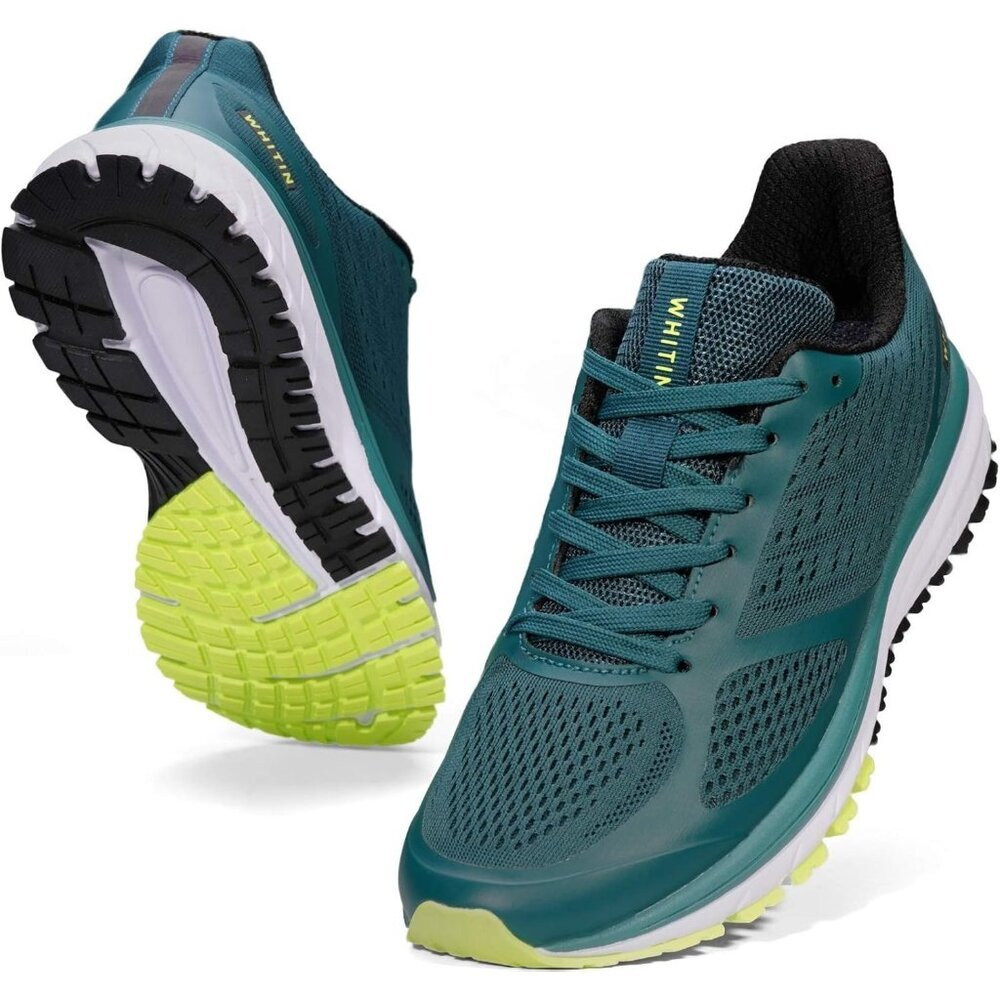 Men's Mesh Green Supportive Running Shoes Cushioned Athletic Lace Up Sneakers - Picture 1 of 6